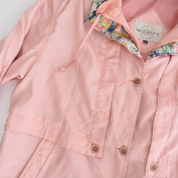 Vintage Sequence Peach Nylon w Floral Collar & Cuff Zip Up Utility Jacket 18 - Picture 8 of 12
